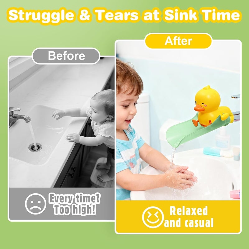 SKYROKU Duck-Tastic Faucet Extender for Toddlers – Kicking Legs Fun! Splash-Proof & Easy Install Sink Extender for Kids (Yellow&Green) - Image 5